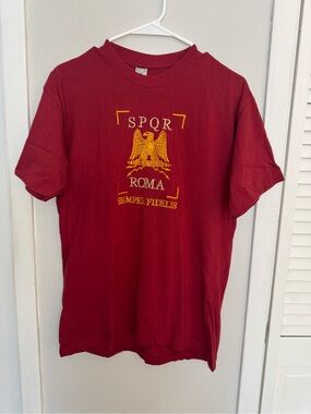 SPQR Roma Graphic Tee in Red with Gold Print